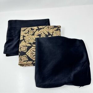 Throw Pillow Covers Velvet Velour and Print Canvas Black Brown Set of 3
